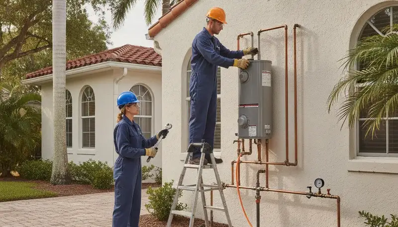 Plumber repairing pipe leak in Cape Coral, FL for residential plumbing service