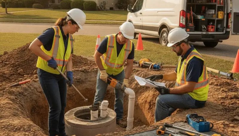 Cape Coral, FL plumber inspecting septic repair system for home plumbing service