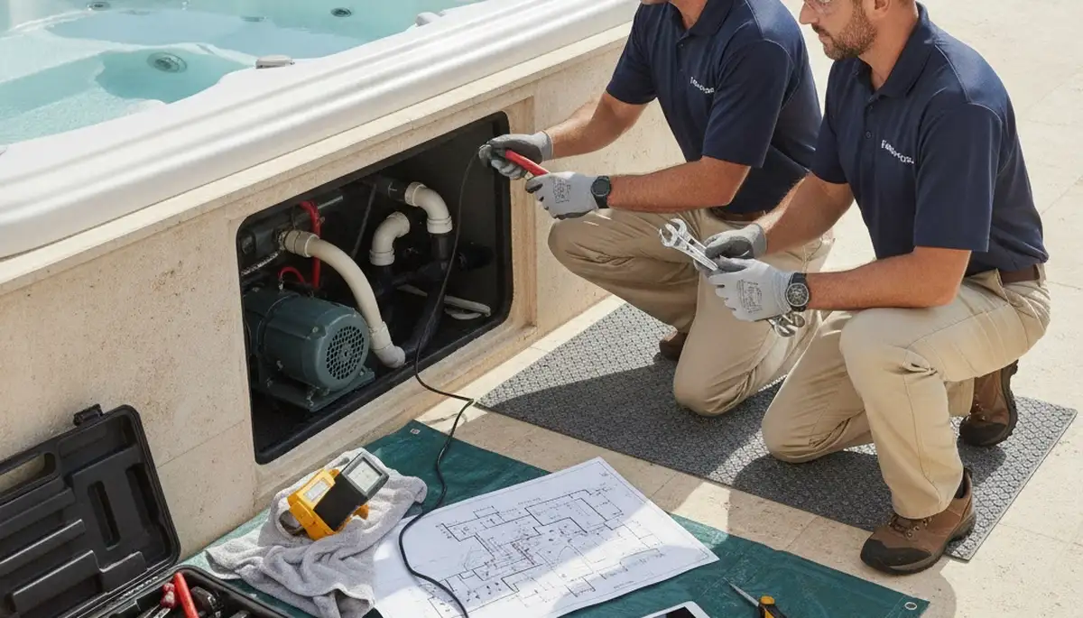 Cape Coral, FL spa repair technician servicing a home spa for reliable plumbing maintenance