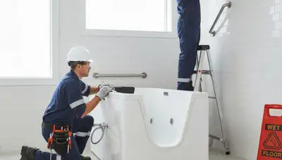 Cape Coral, FL plumber installing a walk-in tub for safer home bathing