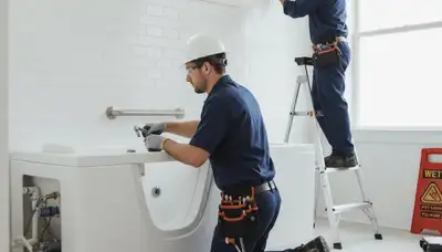 Cape Coral, FL plumber installing a walk-in tub for safer home bathing