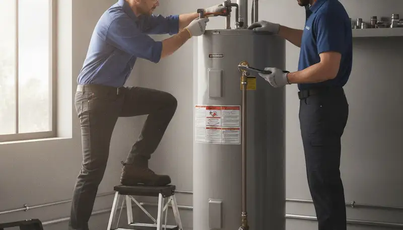 Cape Coral, FL plumber repairing a water heater for a residential home, On Call Plumbers service call